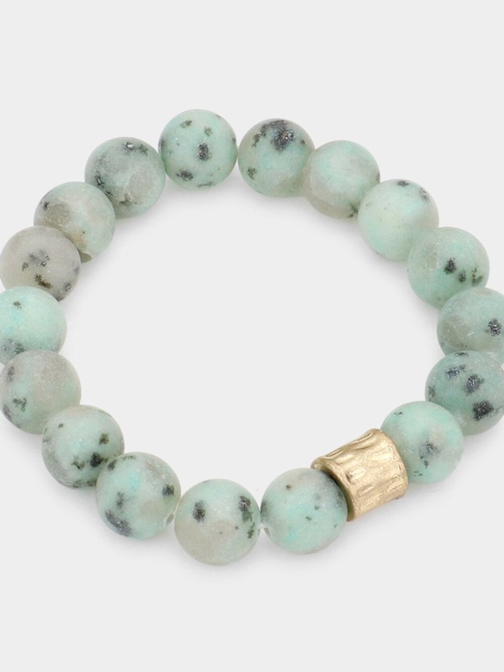 Kiwi Jasper Semi Precious Stone Beaded Stretch Bracelet - Boho Stacking